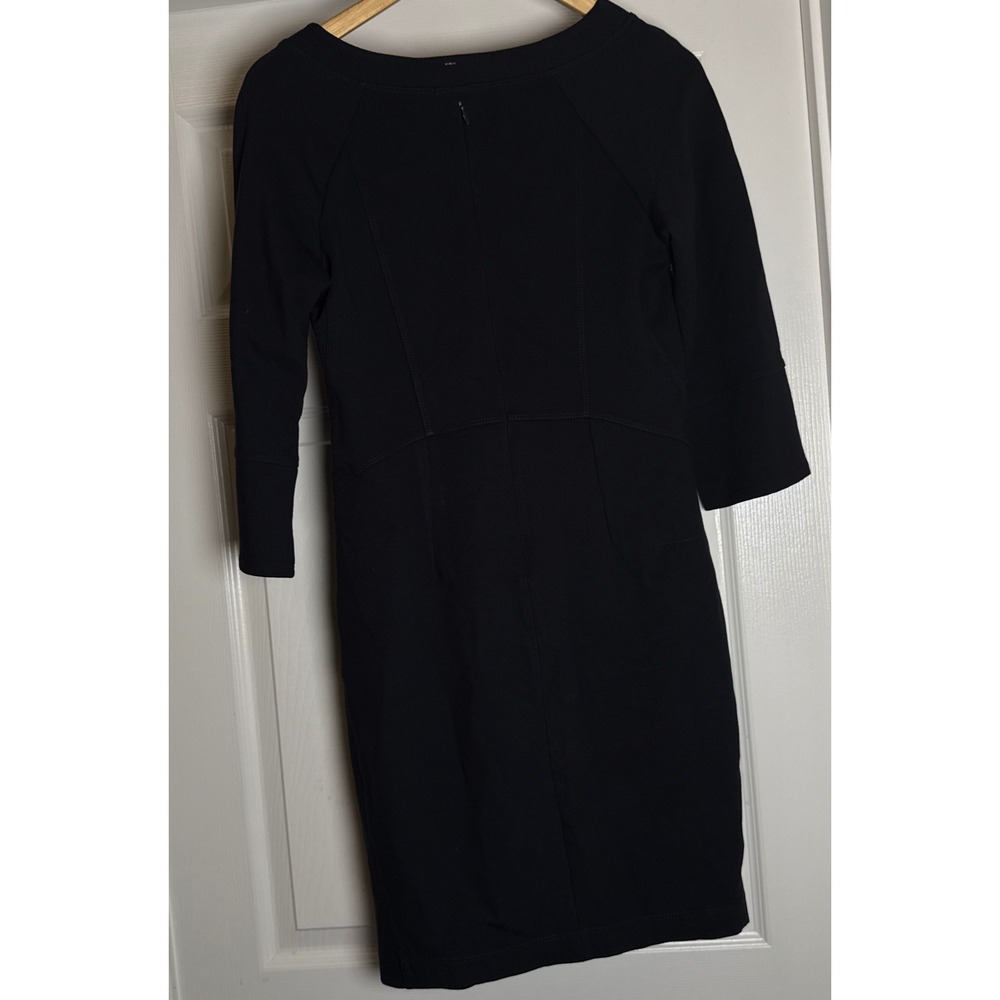 Theory Sheath Dress Women 8 Black 3/4 Sleeve Boat Neck Ponte Knit USA Made